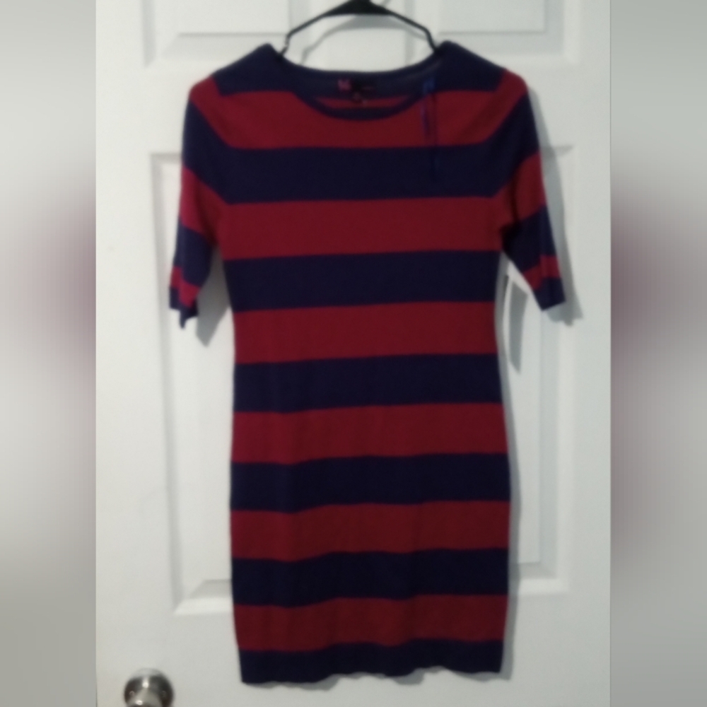 t/o Burgundy and Navy Striped Midi Dress